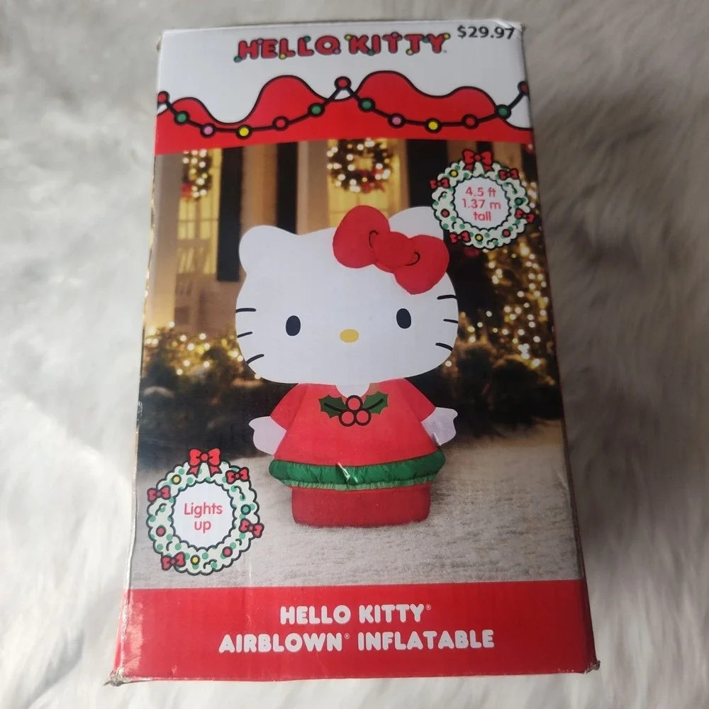 🌟 Hello Kitty Christmas Airblown Inflatable Light Up Red Dress 4.5 ft Sanrio 🌟